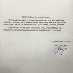 Çekmeköy belediyesi Meclisi Şehitleri unutmadı